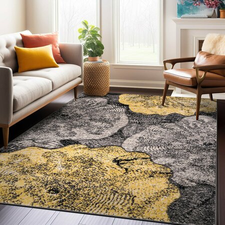 WORLD RUG GALLERY Contemporary Floral Design Non Shedding Soft Area Rug 5' x 7' Yellow 400YELLOW5x7